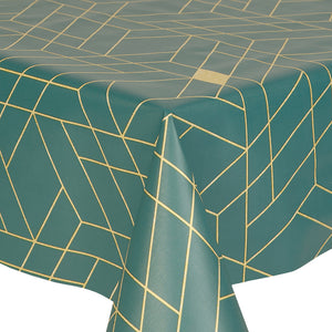 PVC Rhomba Teal - Wipe Clean Table Cloth Retro Geometric Green Gold Yellow