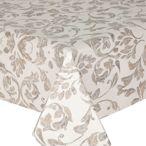 PVC Scroll Bronze - Wipe Clean Table Cloth Antique Floral Grey White