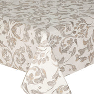 PVC Scroll Bronze - Wipe Clean Table Cloth Antique Floral Grey White