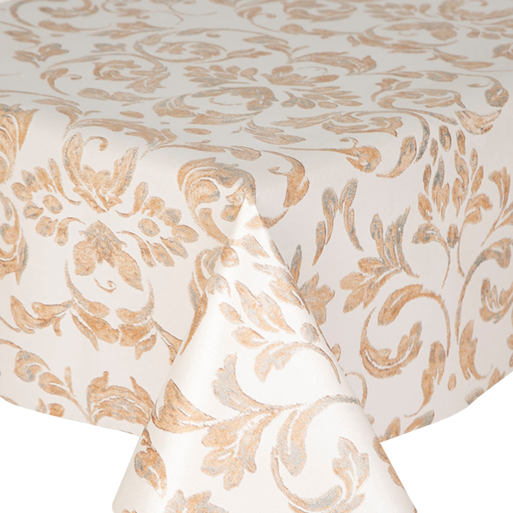 PVC Scroll Copper - Wipe Clean Table Cloth Antique Floral Gold White