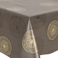 PVC Sorrento Slate - Wipe Clean Table Cloth Floral Circle Dots Gold Charcoal Grey