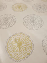 Load image into Gallery viewer, PVC Sorrento Ivory - Wipe Clean Table Cloth Floral Circle Dots Gold Silver
