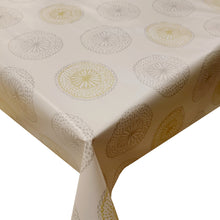 Load image into Gallery viewer, PVC Sorrento Ivory - Wipe Clean Table Cloth Floral Circle Dots Gold Silver
