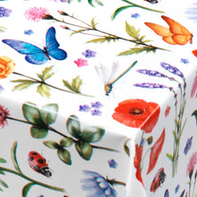 Load image into Gallery viewer, PVC Spring Floral - Wipe Clean Table Cloth Wild Flowers Red Poppies Butterfly Bees Ladybirds Wildlife
