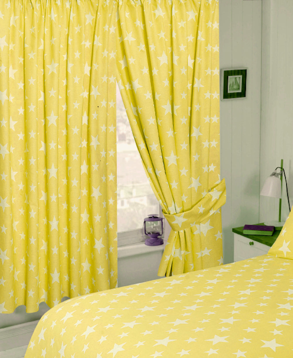 Stars Yellow White - Curtain Pair