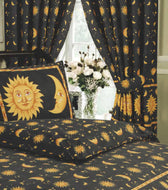 Sun & Moon Black - Curtain Pair Space Stars Yellow