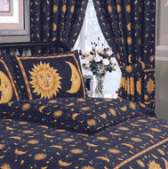 Sun & Moon Blue - Curtain Pair Space Stars Navy Yellow