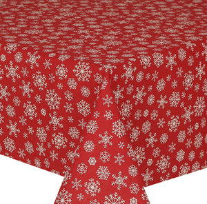 Acrylic Snowflake Red - Wipe Clean Table Cloth Festive Xmas Snow White