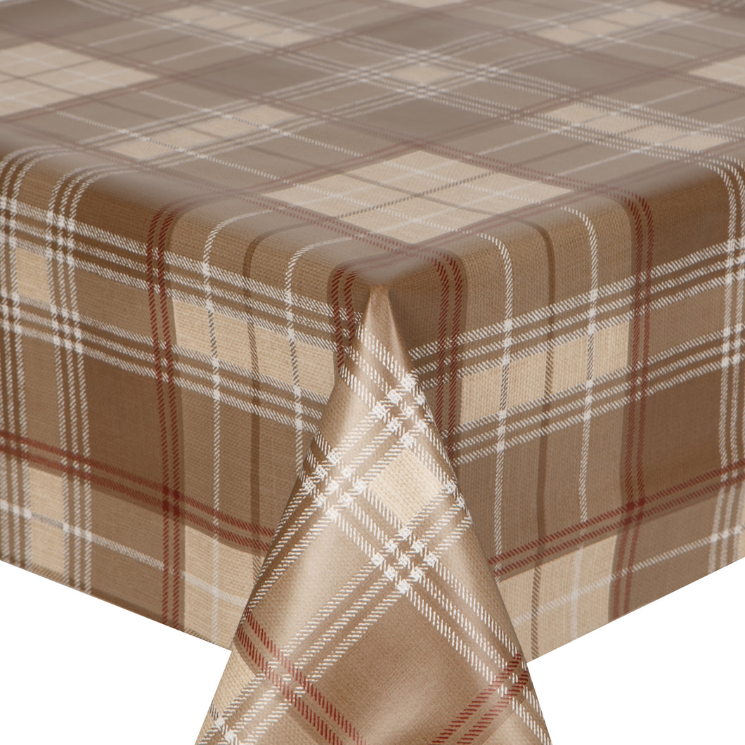 PVC Tweed Beige - Wipe Clean Table Cloth Chevron Tartan Check Brown Latte