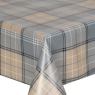 PVC Tweed Blue - Wipe Clean Table Cloth Chevron Tartan Check Beige White