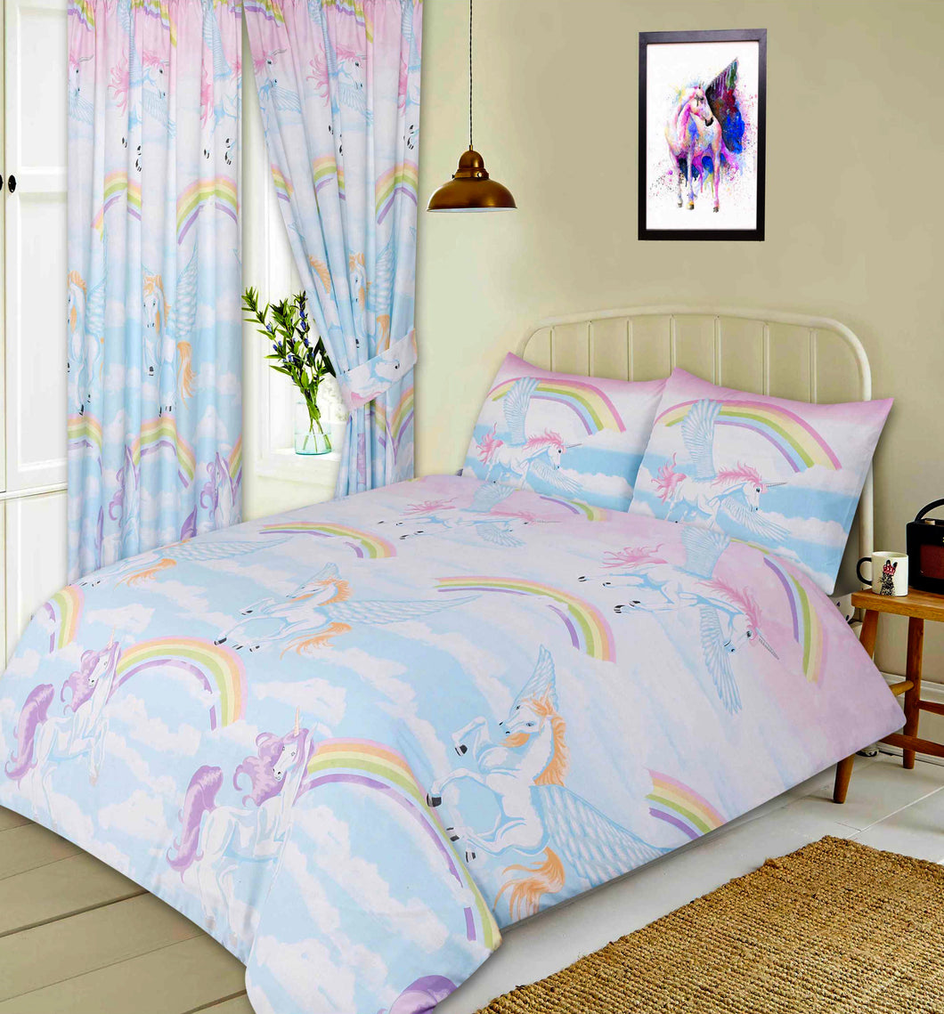 Unicorns - Duvet Cover Set Rainbows Clouds Horse
