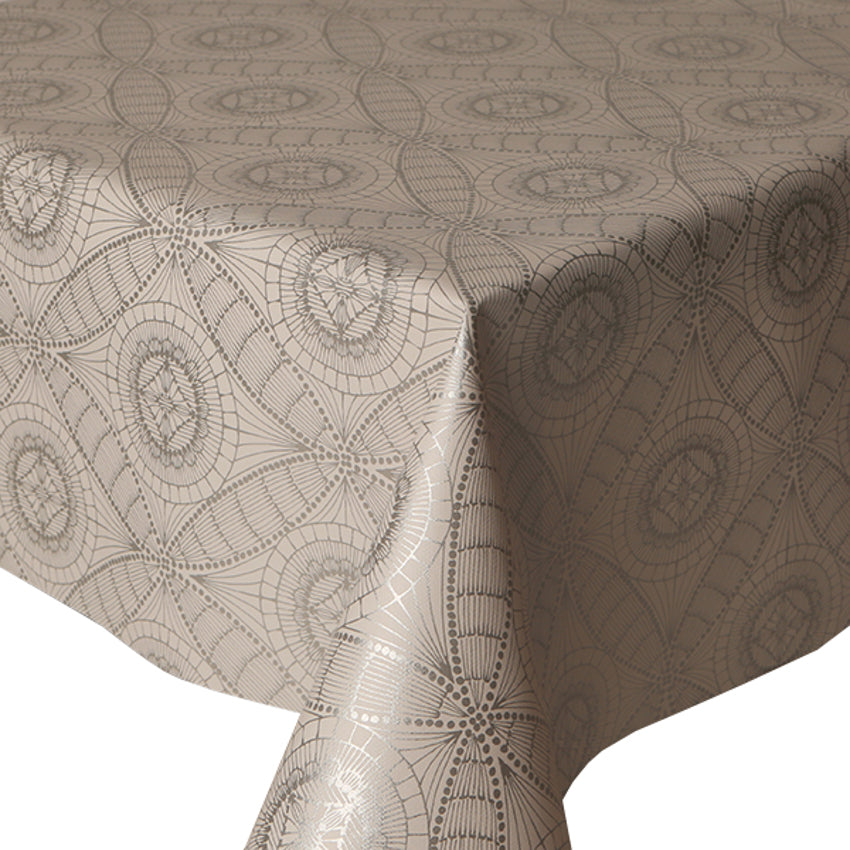 PVC Lace Print Silver - Wipe Clean Table Cloth Floral Swirls Grey