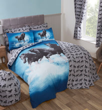 Load image into Gallery viewer, Wild Spirit - Quilted Bedspread Throw Over Set Equestrian Pony Horses Grey Black
