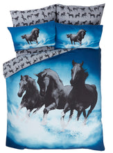 Load image into Gallery viewer, Wild Spirit - Duvet Cover Set Equestrian Pony Horses Grey Blue Ocean
