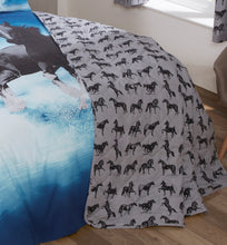 Load image into Gallery viewer, Wild Spirit - Quilted Bedspread Throw Over Set Equestrian Pony Horses Grey Black
