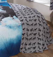 Wild Spirit - Quilted Bedspread Throw Over Set Equestrian Pony Horses Grey Black
