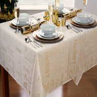 Xmas Words Cream Gold - Christmas Table Cloth Range Metallic Text