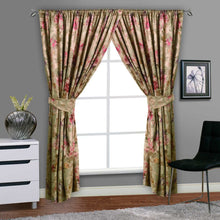 Load image into Gallery viewer, Anastasia Gold - Jacquard Floral Curtain Pair
