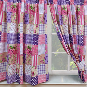 Patchwork Berry - Curtain Pair Geometric Purple Plum