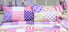 Load image into Gallery viewer, Patchwork Berry - Pillowcase Pair Polka Check Floral Purple Pink Beige
