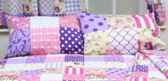 Patchwork Berry - Pillowcase Pair Polka Check Floral Purple Pink Beige