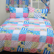 Patchwork Blue - Duvet Cover Set Geometric Pink Beige White