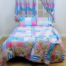 Load image into Gallery viewer, Patchwork Blue - Pillowcase Pair Polka Check Floral Pink Beige
