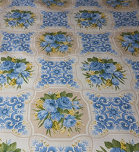 Load image into Gallery viewer, PVC Bouquet Blue - Wipe Clean Table Cloth Beige Green Floral Leaf Scroll Patchwork
