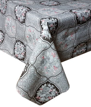 Load image into Gallery viewer, PVC Bouquet Grey - Wipe Clean Table Cloth Pink Slate Charcoal Floral Leaf Scroll Patchwork
