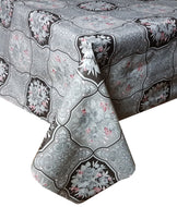 PVC Bouquet Grey - Wipe Clean Table Cloth Pink Slate Charcoal Floral Leaf Scroll Patchwork