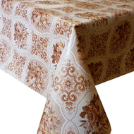 PVC Bouquet Natural - Wipe Clean Table Cloth Beige Brown Latte Floral Leaf Scroll Patchwork