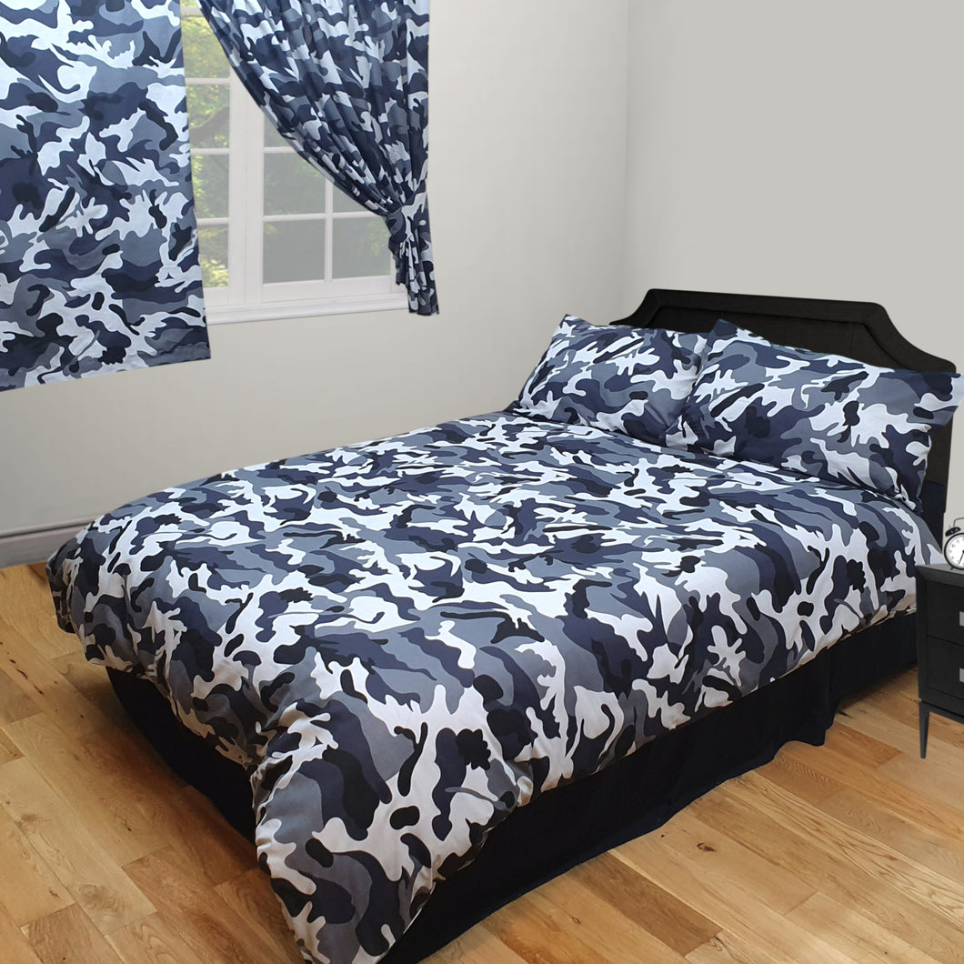 Camo Black - Duvet Cover Set Army Camouflage Grey Charcoal