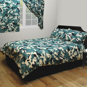 Camo Green - Curtain Pair Army Camouflage Khaki Beige Black