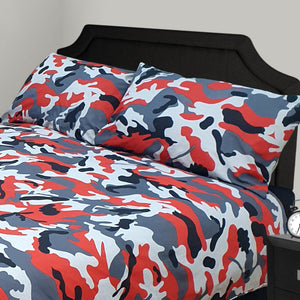 Camo Red - Duvet Cover Set Army Camouflage Grey Black