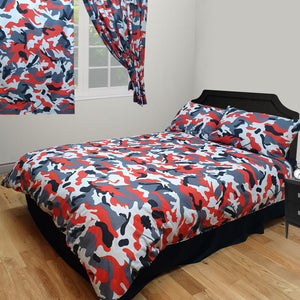 Camo Red - Duvet Cover Set Army Camouflage Grey Black