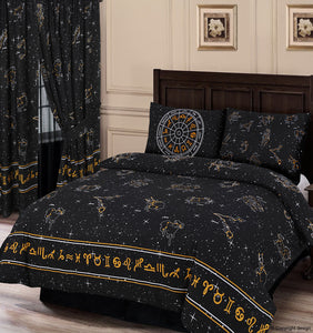 Celestial - Curtain Pair Astronomy Constellations Horoscope Star Signs Black Yellow White