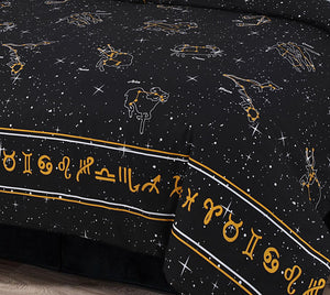Celestial - Duvet Cover Set Astronomy Constellations Horoscope Star Signs Black Yellow White