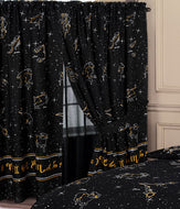 Celestial - Curtain Pair Astronomy Constellations Horoscope Star Signs Black Yellow White
