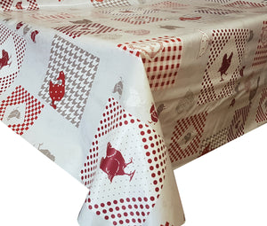 PVC Chicken And Duck - Wipe Clean Table Cloth Dots Hearts Houndstooth Red Grey