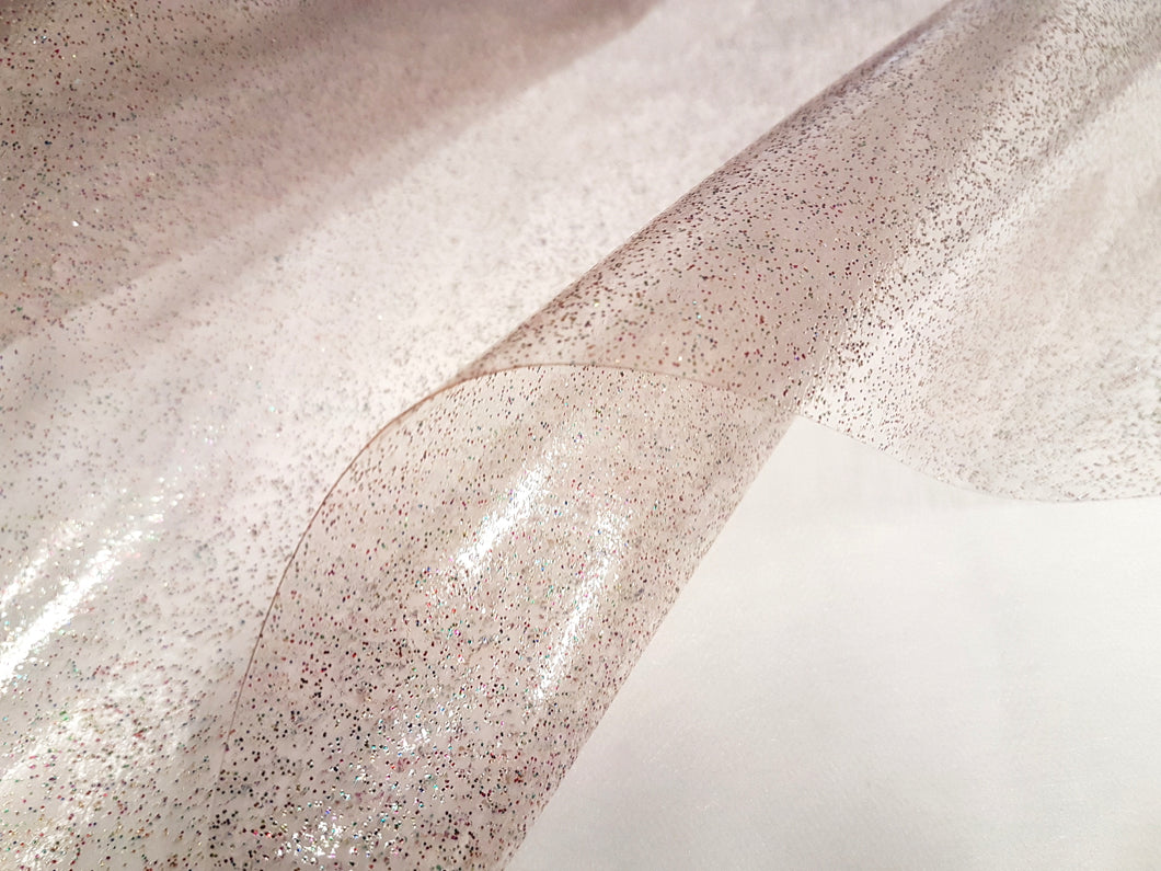 PVC Glitter Rainbow On Clear - Wipe Clean Table Cloth Multi Fleck Red Pink Yellow Green