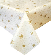 Load image into Gallery viewer, PVC Stars Gold On Clear - Wipe Clean Table Cloth
