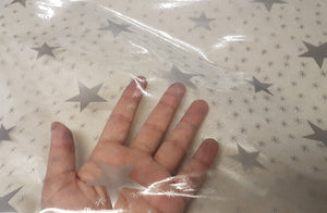 PVC Stars Silver On Clear - Wipe Clean Table Cloth Grey