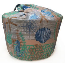 Load image into Gallery viewer, Coastal - Bean Bag Sea Shells Beach Nautical Compass Blue White Beige
