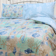 Coastal - Duvet Cover Set Sea Shells Beach Nautical Compass Blue Beige