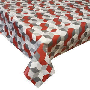 PVC Cubes Red - Wipe Clean Table Cloth Grey