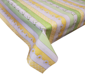 PVC Daisy Chain - Wipe Clean Table Cloth Coloured Hearts Dots Planks Yellow Green Grey