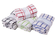 Load image into Gallery viewer, Fancy Stripe Tea Towels Black - 3 Pack Terry Check White

