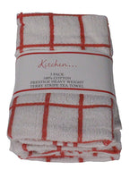 Fancy Stripe Tea Towels Red - 3 Pack Terry Check White