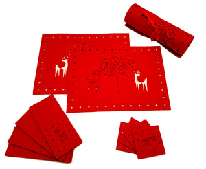 Deer Red Felt - Christmas Table Range, Cutlery Set, Runner, Coasters, Placemats