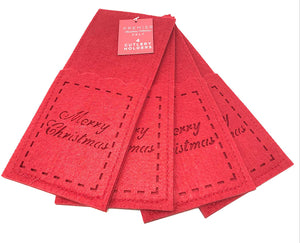 Merry Xmas Red Felt - Christmas Table Range, Cutlery Set, Runner, Coasters, Placemats